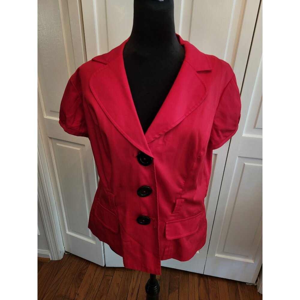 Red Early 2000s Button Up Shirt/Jacket Fitted sz 16 Round Buttons Retro Twee